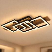 Globo Lighting - Led Deckenleuchte Holz Wohnzimmerlampe Deckenlampe Quadrate, Mdf Metall, 24w 1300lm Warmweiß, Lxbxh 58x33x8,5 Cm