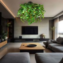 RL - Deckenlampe Esszimme euchte Deckenleuchte Wohnzimme ampe Küchenleuchte, Metall Kunststoff grün, Blätter-Design 3 Flammig E14, d 70 cm