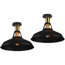 Axhup - Deckenlampe 27cm Deckenleuchte Industriell Vintage Eisen Lampenschirm Schwarz Lampe Für Flur, Balkon, Treppe - 2 Pack