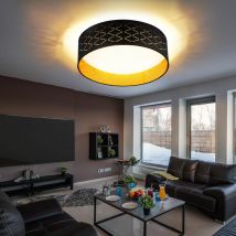 Deckenlampe led Deckenleuchte Esszimmerleuchte mit Sterneneffekt, Textil schwarz gold, 18W 1000lm 3000K, DxH 40x12cm