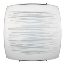 E-energy - Deckenleuchte 1xE27 Haken Chrom Glasplatte weiß verzierte horizontale Linien Manuela