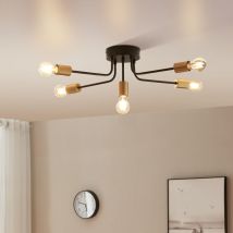 Deckenleuchte Benfleet 5-flammig – E27 – Schwarz/Messingfarben – 21 cm Höhe – 57 x 57 cm Lampenschirm – Metall
