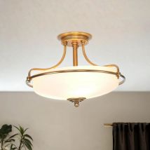 Deckenleuchte Creme Messing E27 Glas Metall Jugendstil Deckenlampe Wohnzimmer Esszimmer