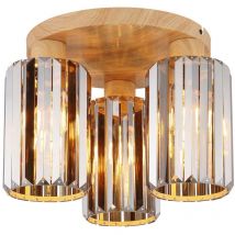 Nowa - Deckenleuchte Deckenlampe Wohnzimmerlampe 3 Flammig Holzoptik Kristalle Rauch