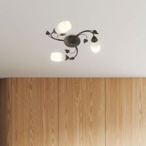 Nowa - Deckenleuchte 3 Strahler Deckenlampe Wohnzimmerleuchte Rostfarben Glas Blätter, Metall, 3x E14 Fassungen, Dxh 50x14 Cm