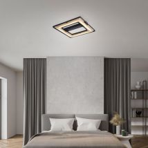 Nowa - led Deckenleuchte dimmbar Deckenlampe Bambus Wohnzimmerleuchte, Metall schwarz natur, 21W 2600lm warmweiß, LxH 46 x 6 cm