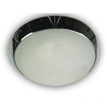 Deckenleuchte / Deckenschale rund, Glas Alabaster, Dekorring Chrom, ø 30cm