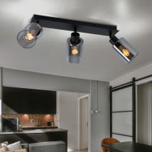Deckenlampe schwenkbar Spotlampe schwarz Deckenleuchte Wohnzimmer 3 flammig, Metall, Glas rauch, 3x E27 Fassungen, LxH 47x21,5 cm