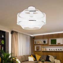 Deckenleuchte Drahtgeflecht Esszimmer Designlampe Deckenlampe1 flammig mit zwei Chromringen in Gitteroptik, Metall Käfig weiß, 1x E27 Fassung, DxH