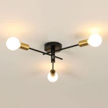 Goeco - Deckenleuchte Industriell und Vintage E27 Basis 3 Lichtern Deckenlampe Für Wohnzimmer Schlafzimmer Esszimmer Büro Schwarz