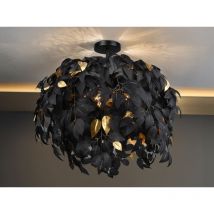 Lúzete - Große Deckenleuchte leavy mit Blätter Lampenschirm Schwarz Gold, ø 70cm