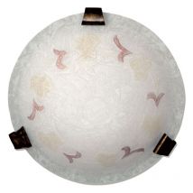 Deckenleuchte mit 2 E27-Lampenfassungen, Haken in brauner Farbe und gebrochenem Glas in bernsteinfarbener Farbe.