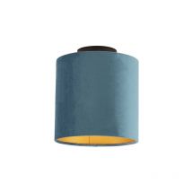 Qazqa - Deckenleuchte mit Veloursschirm blau mit Gold 20 cm - Combi schwarz