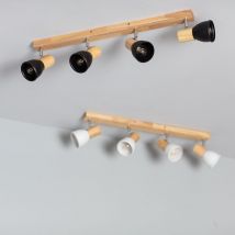 Ledkia - Deckenleuchte Metall und Holz Tautau 4 Spots Schwarz
