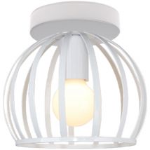 Deckenleuchte Weiß Vintage Runden Deckenlampe mit Ø19cm Drahtkäfig Semi-Flush Mount Licht E27 Lampenfassung für Esszimmer Schlafzimmer Loft Bar Café