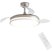 Deckenventilator In Satinnickel Mit Beleuchtung Leise (30 Db) 6 Geschwindigkeitsstufen 3-farbige Led-beleuchtung Durchmesser 107 Cm Flügel Aus Mdf