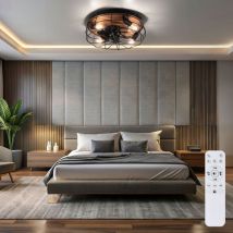 RL - Deckenventilator mit Fernbedienung Deckenlampe Schlafzimme ampe Wohnzimme euchte Kühler Lüfter, Metall schwarz Holzoptik, 3 Geschwindigkeiten