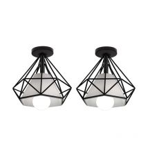 Deckleuchte Diamant Vintage Industriell Stil Deckenlampe mit Ø20cm Lampenschirm Innen E27 Fassung für Wohnzimmer Schlafzimmer Flur Schwarz 2PCS