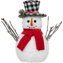 Déco de Noël Bonhomme de neige avec Chapeau à carreaux 24 x 14 x H 27 cm - Feeric Christmas