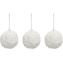 Déco de sapin Lot de 3 Boules de noël mélange de perles et sequins D 8 cm Blanc - Feeric Christmas