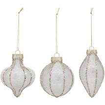 Déco de sapin Lot de 3 Boules de noël striées et pailletées D 8 cm Blanc et Doré - Feeric Christmas