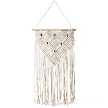 Déco murale macramé écru et perle de bois