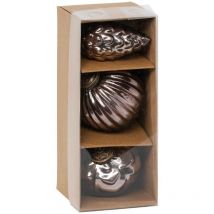Boules de Noël Marron glacé lot de 3 en verre D8cm - Feeric lights & christmas