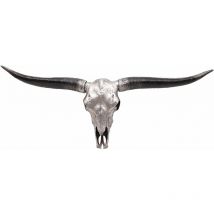Cráneo decorativo 132cm HHG-118, trofeo cabeza de toro longhorn de poliresina, interior/exterior, color plata