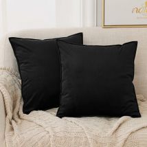 Square Velvet Cushion Covers with Invisible Zipper Set of 2 45 x 45 cm Black - Black - Deconovo