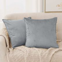 Square Velvet Cushion Covers with Invisible Zipper Set of 2 40 x 40 cm Grey - Grey - Deconovo