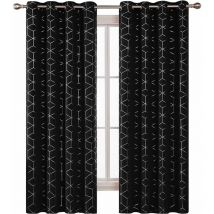 Deconovo Eyelet Blackout Curtains with Foil Printed Sliver Diamond Patterns 2 Panels 66 x 54 Inch Black - Black