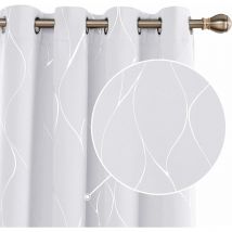 Deconovo - Eyelet Blackout Curtains with Silver Wave Line Foil Printed Patterns 2 Panels 66 x 54 Inch Silver Grey - Silver Grey