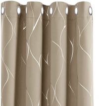 Deconovo - Eyelet Blackout Curtains with Silver Wave Line Foil Printed Patterns 2 Panels 46 x 90 Inch Taupe - Taupe
