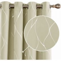 Deconovo - Eyelet Blackout Curtains with Silver Wave Line Foil Printed Patterns 2 Panels 52 x 54 Inch Beige - Beige