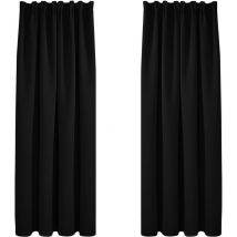 Deconovo - Solid Pencil Pleat Taped Top Blackout Curtains with Hooks 2 Panels 52 x 84 Inch Black - Black
