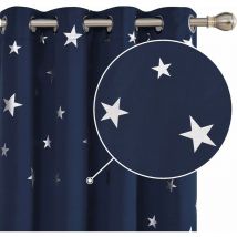 Deconovo Star Curtains Foil Printed Thermal Insulated Eyelet Blackout Curtains Bedroom 46 x 90 Inch Navy Blue 1 Pair