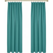 Deconovo - Solid Pencil Pleat Taped Top Blackout Curtains with Hooks 2 Panels 55 x 79 Inch Turquoise - Turquoise