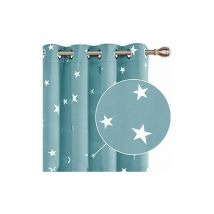 Deconovo - Thermal Blackout Curtains Eyelet Silver Star Foil Printed Window Treatment Room Darkening Curtains for Bedroom 46x90 Inch Sky Blue 2