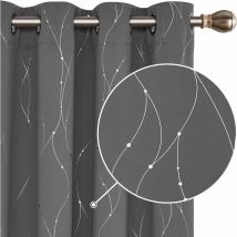 Deconovo - Eyelet Thermal Insulated Blackout Curtains with Printed Silver Dot Line 2 Panels 46 x 54 Inch Light Grey - Light Grey