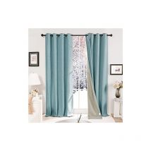 Deconovo - Faux Linen 100% Blackout Curtains Thermal Insulated Curtains Eyelet Curtains for Living Room Stone Blue W46 x L72 Inch Two Panels - Stone