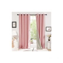 Deconovo - 100% Blackout Curtains Faux Linen Curtains Eyelet Curtains Thermal Insulated Curtains for Living Room Blush Pink W46 x L90 One Pair