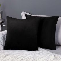 Deconovo Solid Crushed Velvet Cushion Covers with Invisible Zipper Throw Pillow Cases Set of 2 60 x 60 cm Black - Black