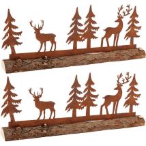 Décor cerfs et sapins en métal Lot de 2