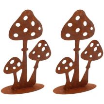 Décor champignons sur pied en métal vieilli Lot de 2