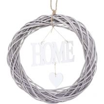 Décor de porte Home, rond, couronne de décoration, bois ø 40cm blanc / gris