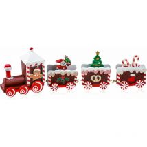 Aiducho - Décor De Train De Noël, Ornement Train De Noël En Bois, Mini Train De Noël En Bois, Décorations De Table De Noël, Enfant Noël Vacances Fête