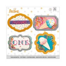 0255088 Set 4 Tagliapasta Cornici Mini In Plastica, Il Kit Ideale per Creare zioni in Pasta di Zucchero o di Gomma, Made in Italy, Design originale.