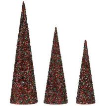 Krist+ - Decoración conos navidad lentejuelas 3 piezas azul fucsia