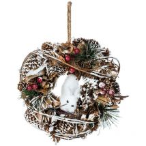 Couronne de Noël Marron glacé personnage pommes de pin D19cm - Feeric lights & christmas