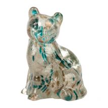Décoration chat verre doré vert émeraude 7x6x10cm